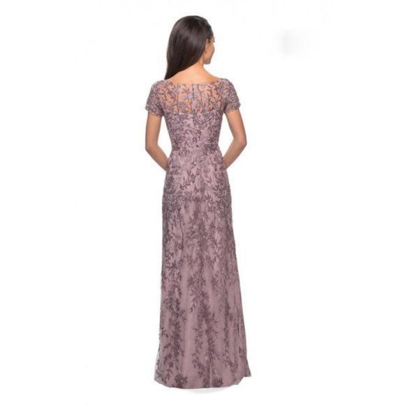 NWT La Femme 27956 Embroidered Crystal Gown Dress Dusty Lilac Purple 14 - Picture 2 of 10